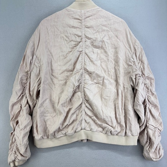 Free People Linen Bomber Jacket Womens M Blush Pink Full Zip Light Weight - Picture 5 of 10